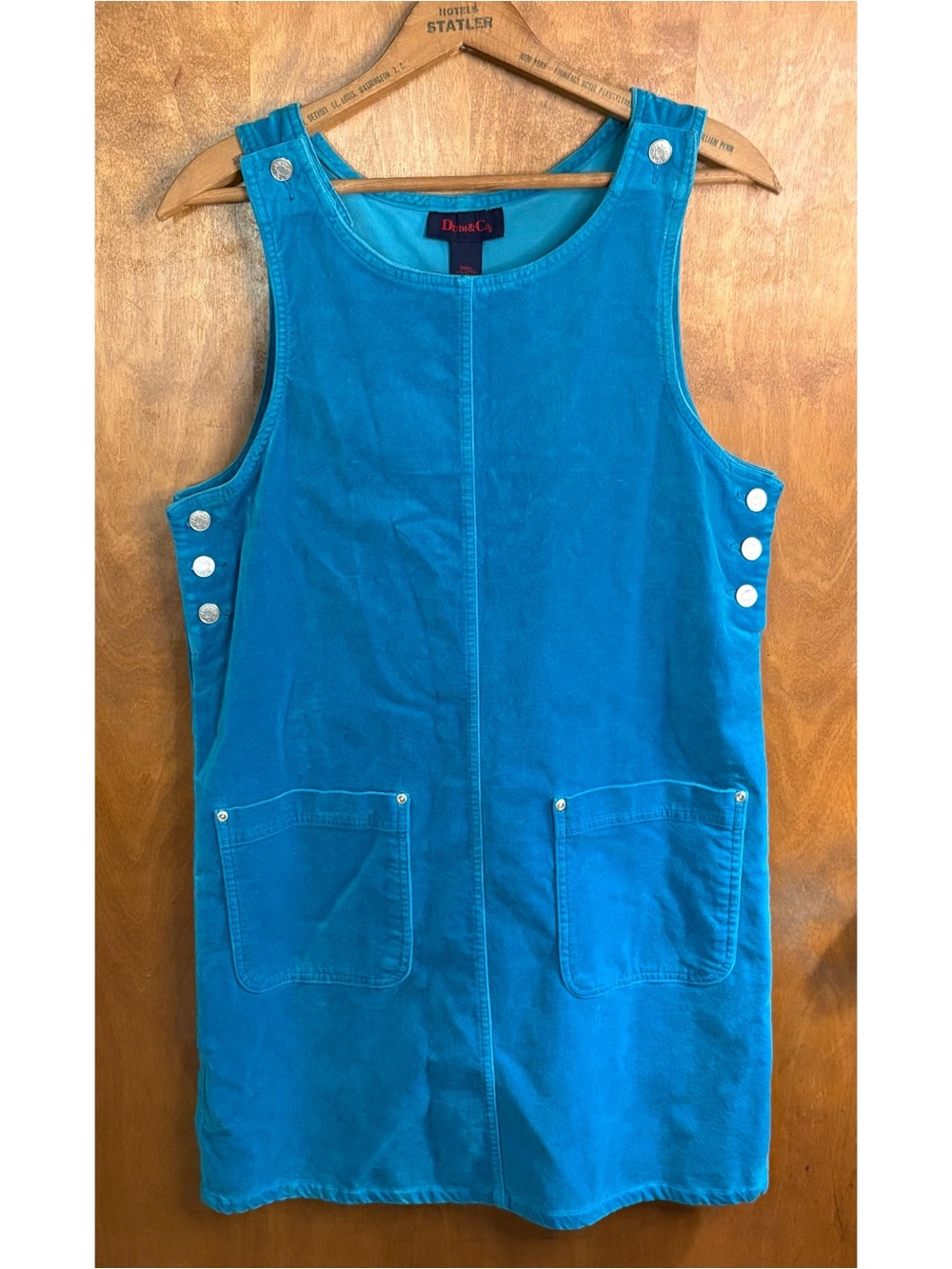 Vintage 90s Denim & Co Blue Corduroy Overall Dress Chore Pocket Country Western